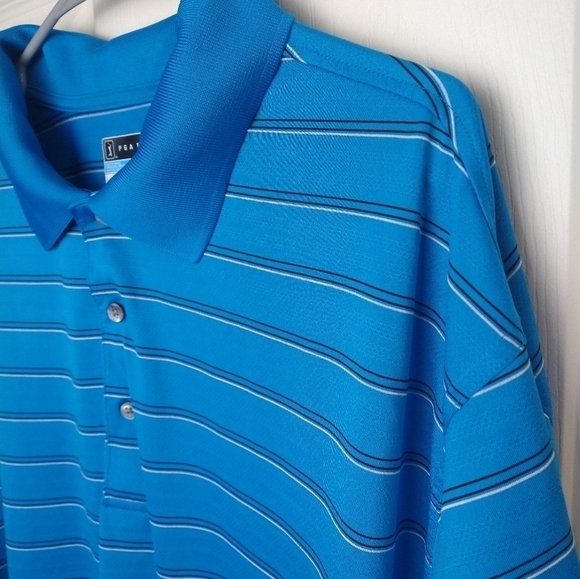 Pga tour airflux men's blue black white striped polo shirt. Size 2X - Picture 2 of 10